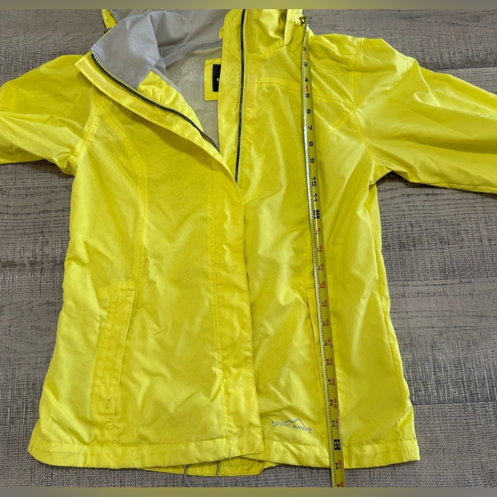 Eddie Bauer Bright Yellow WaterProof Hooded Rain Jacket Size Medium - Picture 11 of 14